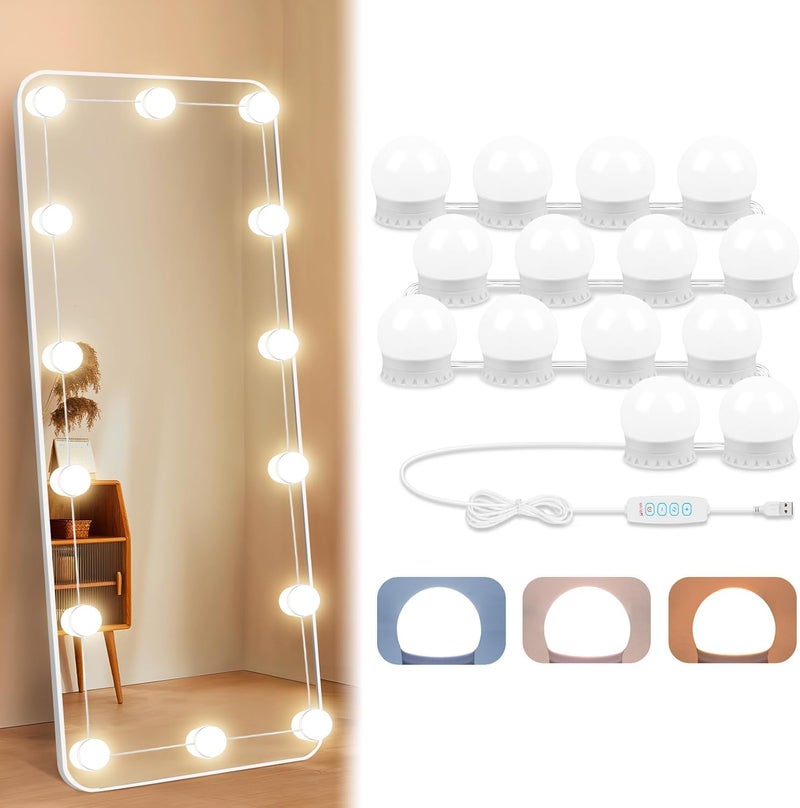 Bairth LED Vanity Lights For Mirror with 14 Dimmable Bulbs, Vanity Lights Stick on, 3000K 4000K 6500K & 10 Level Brightness Adjustable, USB Cable, Hollywood Mirror Lights for Makeup Dressing Room Bathroom - Image 1
